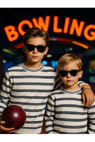 Zekids Erkek Çocuk Çizgili Uzun Kollu Triko T-shirt-16349 SIYAH