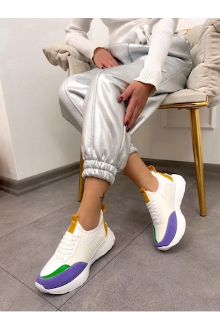 Erva'nın Butiği Beyaz Lila Triko Mines Kadın Bağcıklı Sneakers-5220 Beyazlila Triko