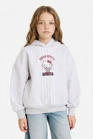 Defacto Kız Çocuk Hello Kitty Oversize Geniş Kalıp Kapüşonlu Sırt Baskılı İçi Yumuşak Tüylü Sweatshirt G6354a825wngr400 Gri-gr400