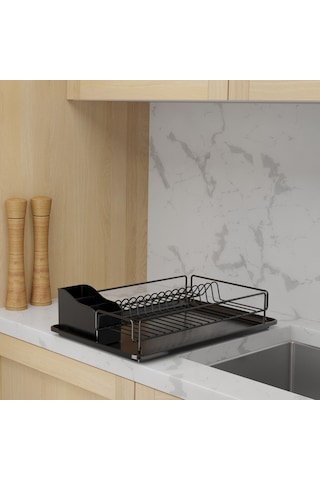 Teknotel Tek Katlı Tabaklık Bulaşıklık Mat Siyah Kb006 Siyah