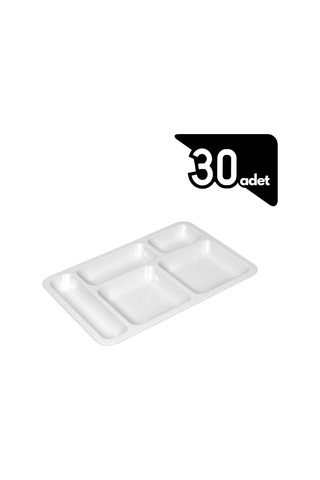 30 Adet 5 Bölmeli Tabldot, Polikarbon, Servis Tabağı, Kahvaltı Tabağı, 40x28cm Çok Renkli