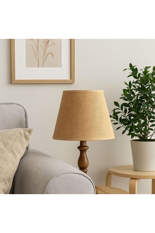 Konik Masa Tavan Yer Lambası Abajur Başlığı Doğal Jüt Kumaş 20x25x20 Diğer