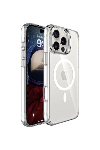 Bix Apple Uyumlu iPhone 16 Pro Max Magsafe Transparan Şeffaf Kılıf Güçlü Manyetik Üstün Darbe Koruması Şeffaf