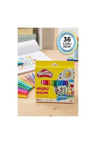 Keçeli Kalem 36 Renk 1 Paket Play-doh 36 Lı Keçeli Kalem Canlı Renkler Yıkanabilir Kaliteli Okul Öğrenci