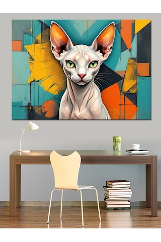 Soyut Arka Planlı Sfenks Kedi Dekoratif Kanvas - Mdf Ahşap Tablo