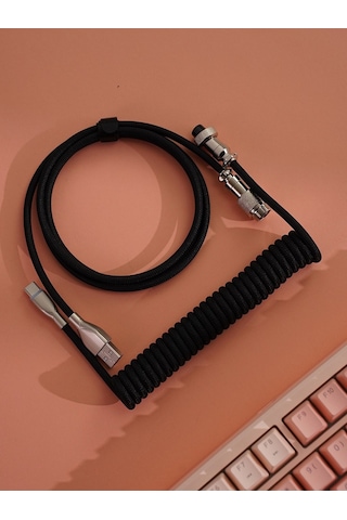 Mekanik Klavyeler İle Uyumlu Coiled Cable- Örgülü Sarmal Type-c Klavye Kablosu