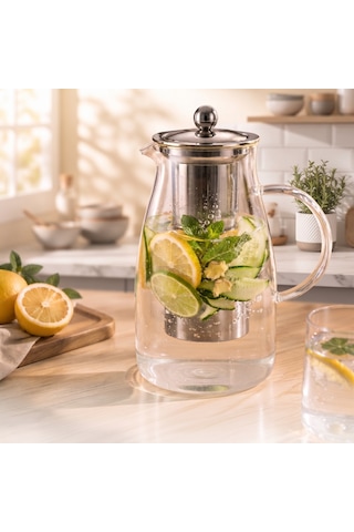 Zvnm Detoks Sürahisi - 1500 Ml - Paslanmaz Çelik Filtre - Cam Zcv12