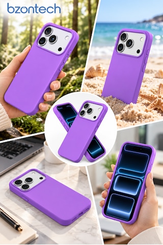 Apple Uyumlu İphone 17 Pro Max / 18 Pro Max Uyumlu Kılıf Renkli Lansman İçi Kadife Yumuşak Kamera Yükseltili Silikon Lila