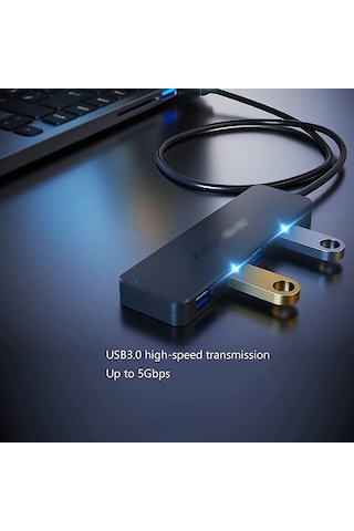 Flash Drive, Mobil Hdd Veya Diğer Usb Cihazı Siyah İçin Mikro Güç Bağlantı Noktası Ve Led Göstergesi Olan Usb Hub Usb Dock 4-port Usb 3.0 Hub