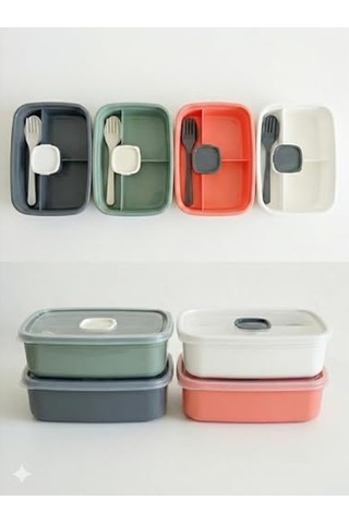 3 Bölmeli Sızdırmaz Lunch Box, Bpa İçermeyen Yemek Kabı, Gri Renk