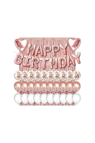 Rose Gold Pembe Happy Birthday Ve Kalp Folyo Ve 30 Rose Beyaz Şef