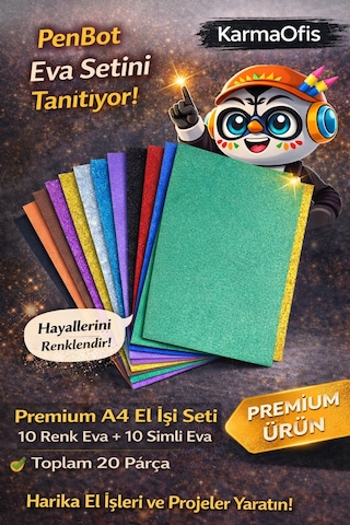 Premium A4 Eva El İşi Seti 10 Renk Eva + 10 Renk Simli Eva