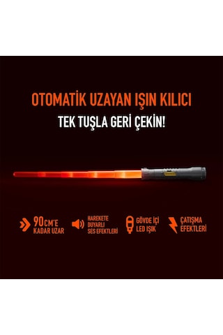 Uzayıp Kısalan Sesli Işıklı Power Saber Işın Kılıcı Kırmızı - 90 Cm