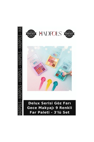 Delux Serisi Göz Farı Gece Makyajı 9 Renkli Far Paleti - 3'lü Set Çok Renkli