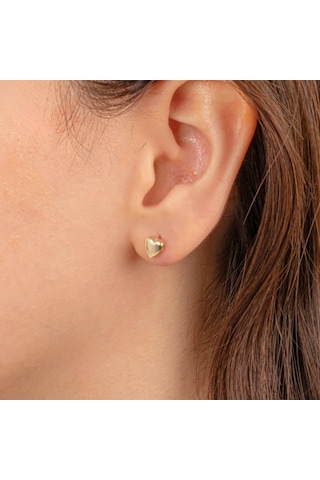 Altın Küpe - 14 Ayar Altın Minimal Kalp Figürlü Küpe Sarı