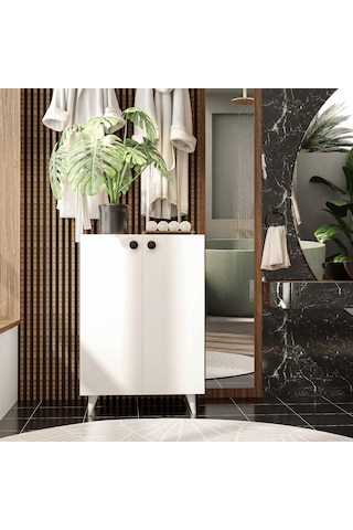 İmbaş 2 Kapaklı 3 Raflı Çok Amaçlı Dolap Ayakkabılık Mutfak Banyo Kiler Beyaz