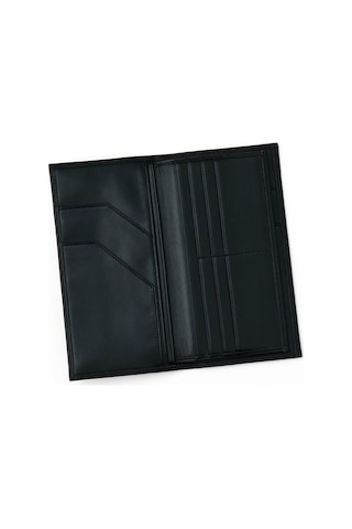 Tripp Erkek Siyah Deri Özel Tasarım Çok Bölmeli Rfid Korumalı Seyehat Cüzdanı Siyah