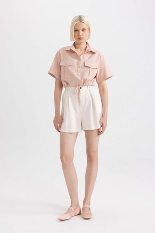 DeFacto Cropped Fit Gömlek Yaka Keten Karışımlı Kısa Kollu Bluz C6812AX24SMBR134