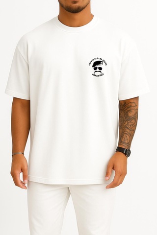 Bahriyeli Collection Oversize Sadece Ölüler Görür Babayiğit Cep Baskılı Unisex T-shirt Beyaz