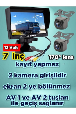 7'' Ekran + 2 Adet 170'' Geniş Açılı Kamera Set Kayıt Yapmaz 12v