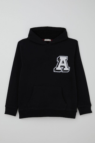 Breeze Erkek Çocuk Sweatshirt A Harfi Yazı Nakış Armalı 9-14 Yaş, Siyah