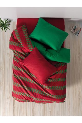 Cozy Home Festive Tek Kişilik Lastikli Çarşaflı Nevresim Takımı Holly Yeşil Yeşil