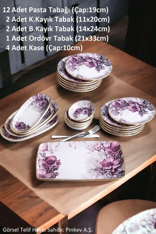 Petunia 21 Parça 12 Kişilik Seramik Kahvaltı Pasta Tabağı Takımı - Kup124p Beyaz