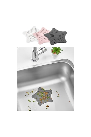 İsgstore 3 Adet Yıldız Silikon Lavabo ve Küvet Süzgeci Lavabo Tıkacı Antrasit Pembe Beyaz