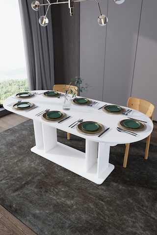 Modern 8 Kişilik Mutfak Yemek Masası %100 Mdf Mutfak Yemek Odası Masası Ym08 Beyaz