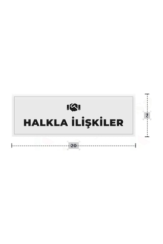 Halkla İlışkıler Yazılı - Metal - Beyaz Renk - Kapı İsimliği - 20x7 Cm