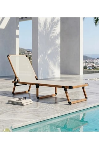 Missidea Alüminyum Katlanır Ve Taşınır Şezlong Teak+latte Bej