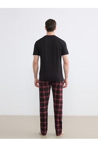 LC Waikiki Lc Waıkıkı Siyah Bisiklet Yaka Ekose Erkek Pijama Üst