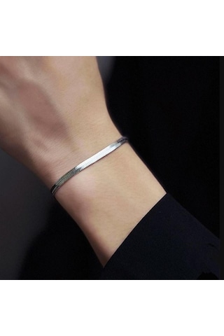 İtalyan Ezme Çelik Zincir Bileklik Silver Renk Çelik Bileklik Unisex Ürün Gri