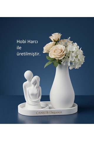 10cm Sevgili Biblo & 13cm Çiçek Vazosu - 17cm Tepsi - Üçlü Set Çok Renkli