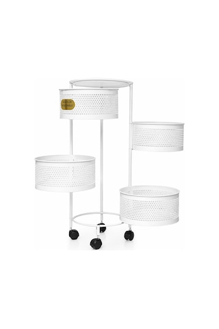 River World Tekerlekli Rengi Beyaz Açılabilen 4 Katlı Çok Amaçlı Metal Raf Mutfak, Balkon, Kiler Çok Renkli