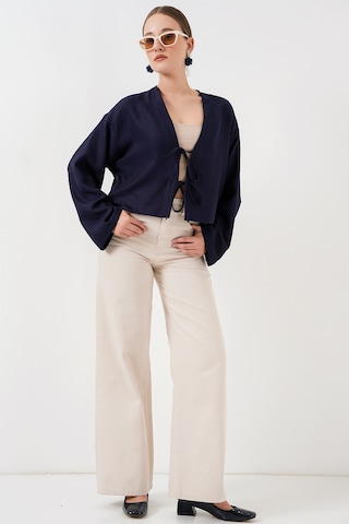 Bigdart Önü Bağlamalı Keten Kimono 960 - Lacivert