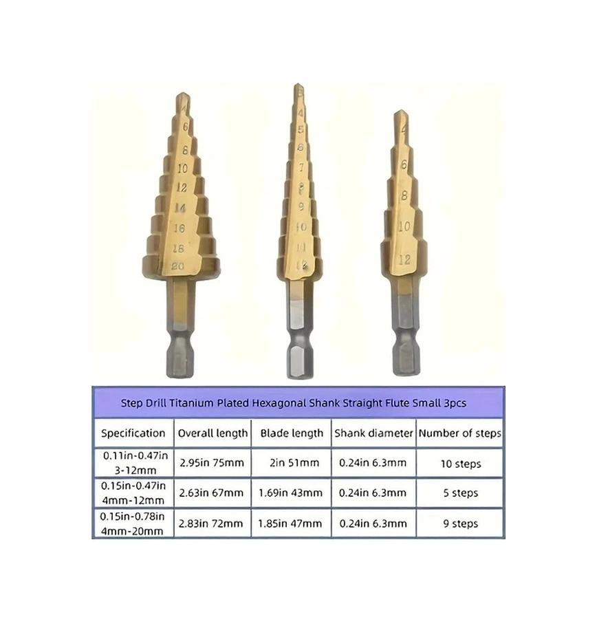 Trendooze Altın 6li Kademeli Matkap Ucu Seti 4-20mm Metal Ahşap Delme