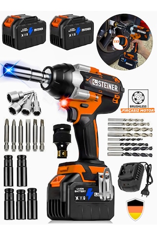 Steiner T 21 V Çelik Şanzuman 1600 Nm Akülü Somun Bijon Sökme Takma Sıkma Makinesi Matkap Vidalama Kömürsüz