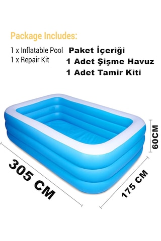 305x175x60cm Şişme Havuz 3 Katmanlı Yüzme Havuzları Aile Ve Çocuklar İçin Tatil Şişme Havuzu Mavi