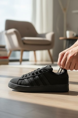 Enoch Erkek Günlük Spor Ayakkabı Düz Tabanlı Sneaker Tırtıklı 3 Şeritli Retro Model Siyah