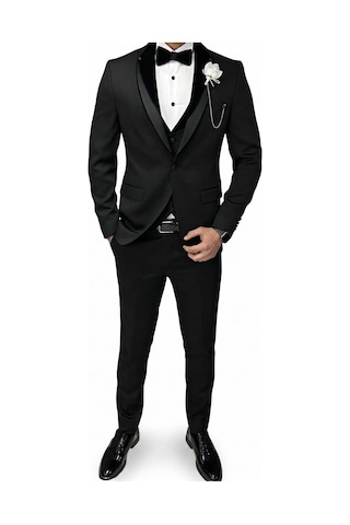 Modmen Damatlık Takım Elbise Smokin Slimfit Siyah