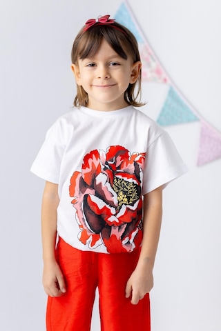 Zeyland Kız Çocuk Gül Baskılı Tshirt-kırmızı Kırmızı