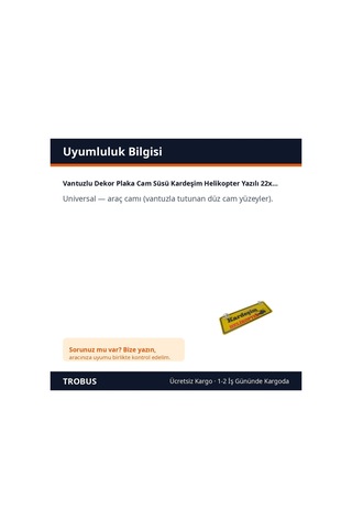 Trobus Vantuzlu Dekor Plaka Cam Süsü Kardeşim Helikopter Yazılı 22x7,5 Cm Sarı