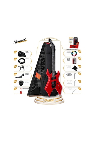 Maxword Gt-line-rd Profesyonel Warlock Kasa Hh Elektro Gitar Seti Kırmızı