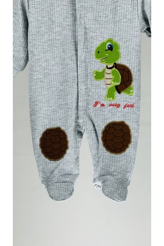 Kaplumbağalı Patikli Uzun Kollu Pamuklu Bebek Tulum 001