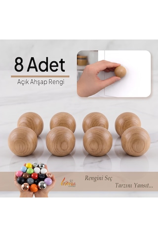 8 Adet Sert Plastik Düğme Yuvarlak Top Açık Ahşap Rengi Dolap Mobilya Mutfak Dolabı Çekmece Kulbu Kulpu Kulplar