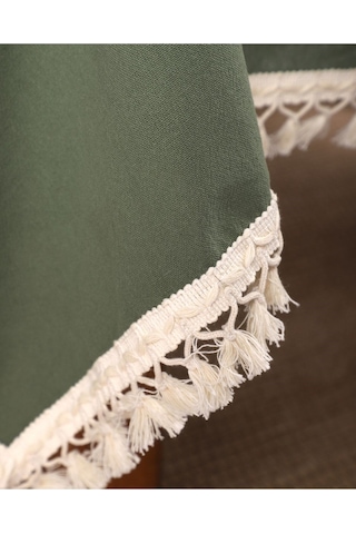 Dnc Home Tekstil Premium Keten Haki Ponponlu Masa Örtüsü 001
