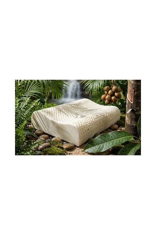 %100 Doğal Lateks Ortopedik Yastık Boyun Destekli Ergonomik Uyku Yastığı Pamuklu Kılıf 40x60x12/9 Cm