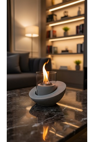 Beton Masaüstü Şömine Duman Sız Dekoratif Biyoetanol Şömine + 1 Lt Yakıt Hediyeli Terra Fire Z.1