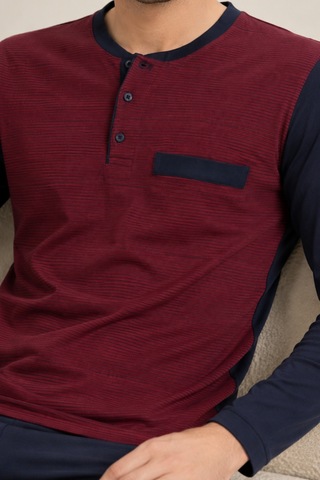 Loule Erkek Bordo Jakarlı Pamuk Penye Pijama Takımı Uzun Kollu